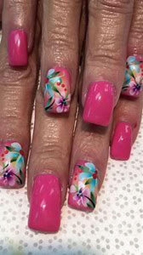 Tropical Flower Nail Designs