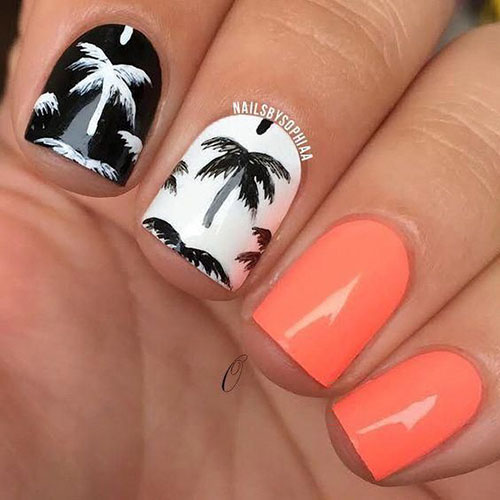 Palm Tree Sunset Nail Art Design