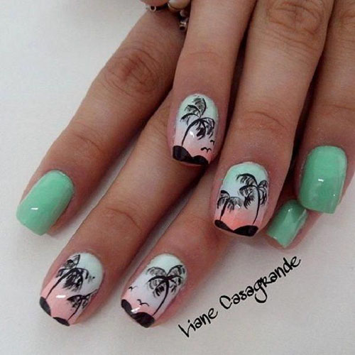 Palm Tree Sunset Nail Art Design